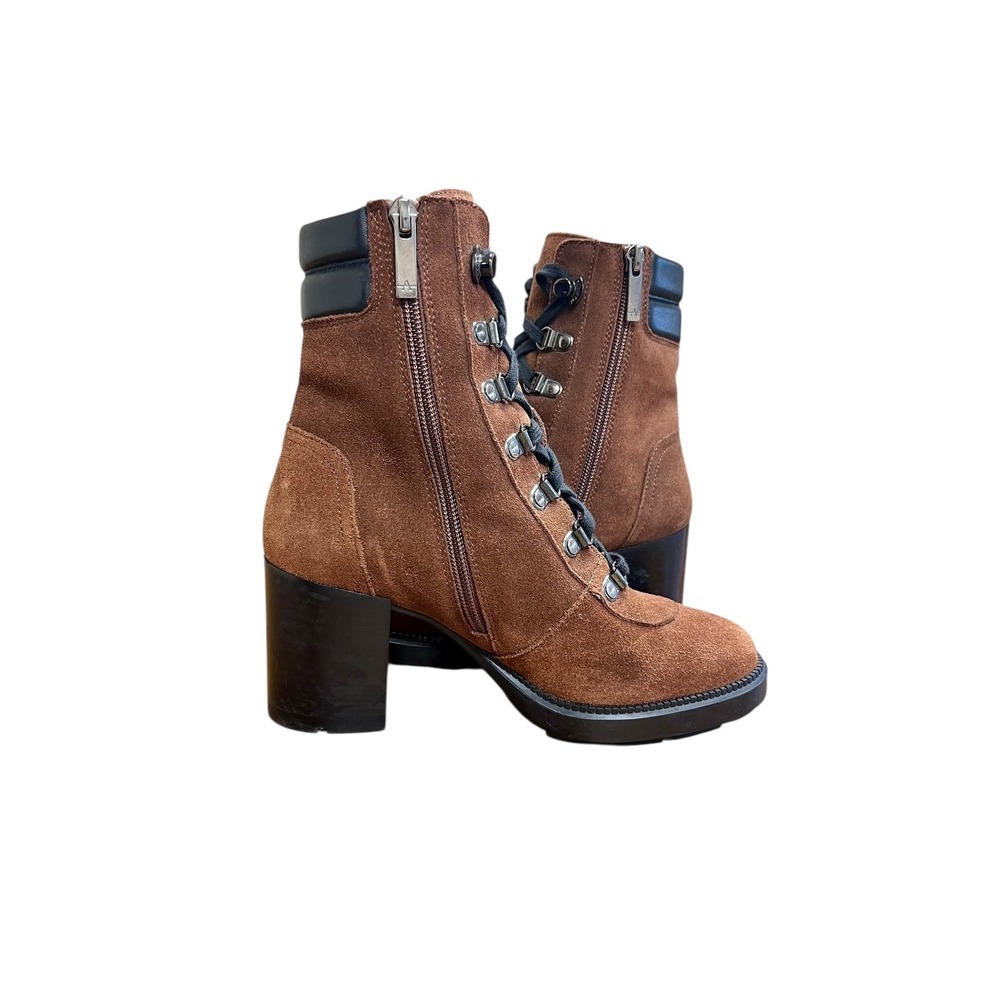 AQUATALIA Brown Suede Iriana  Boots Sz 6 Lace Up Block Heel Combat Italy - Picture 6 of 10